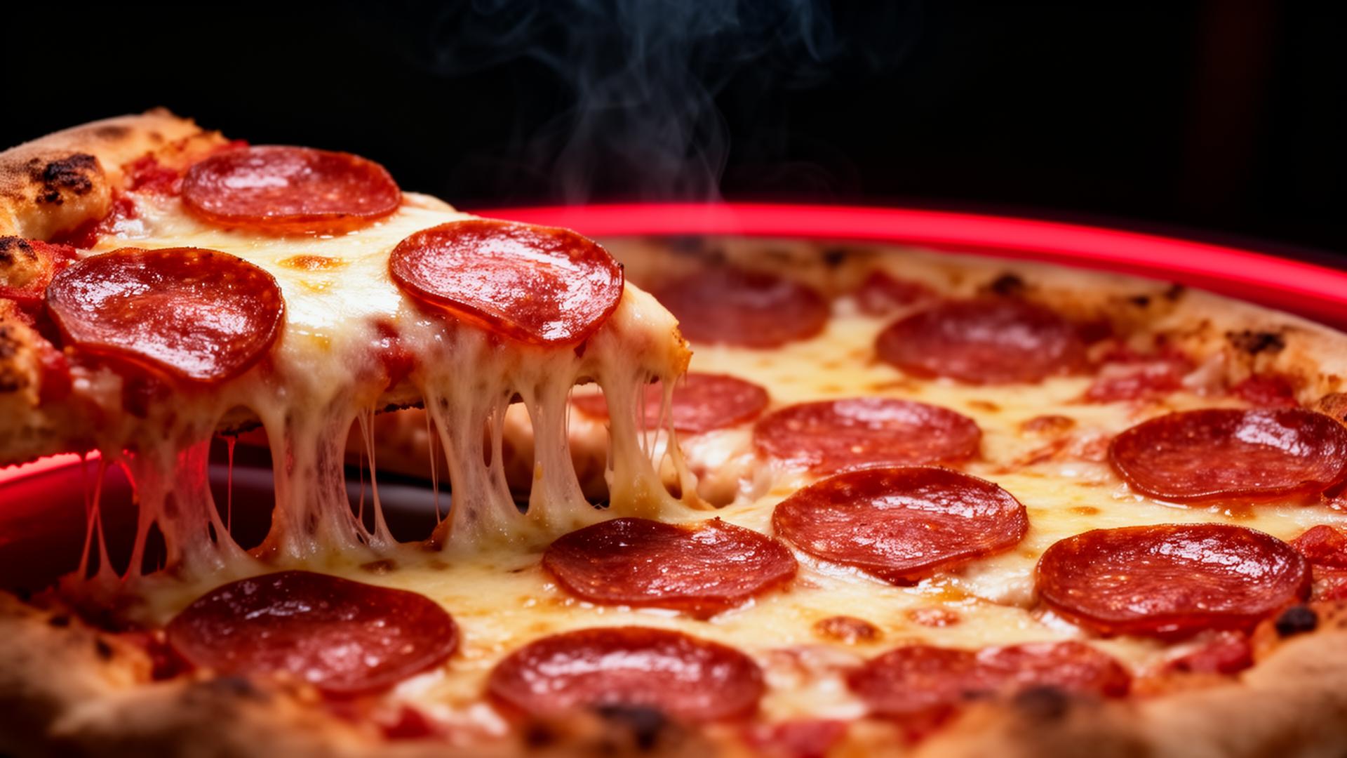 Fresh hot pepperoni pizza with melted cheese